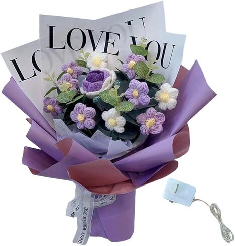 Crochet Flower Bouquet Handmade Knitted Bouquet Fake Flower Decoration Artificial Flower for Anniversary Engagement Birthday, Pink in Kuwait