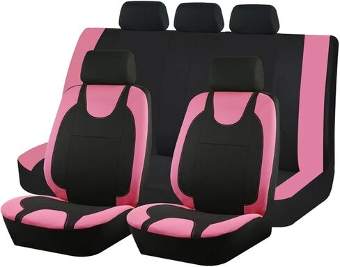 Car Seat Cover Full Set, Breathable Soft Vehicle Front and Rear Split Bench Protector, Comfortable Auto Interior Seat Protection Cover, Universal for Truck SUV Van Sedan (Pink/Black) in Saudi Arabia