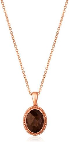 LE VIAN 8 قيراط بني سموكي كوارتز قلادة بيضاوية للنساء I 14 قيراط مطلية بالذهب الوردي 925 قلادة Milgrain من الفضة الاسترليني لها I 16 إلى 21 بوصة سلسلة قابلة للتعديل قلادة I مشبك مخلب جراد البحر in Saudi Arabia