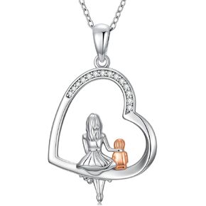 YYB Mothers Day Gifts Sterling Silver Mom Necklace for Women, Love Heart Pendant Jewelry, Birthday Gift for Mom from Daughter Son in Saudi Arabia