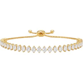 SWEET PEEPS 18K Gold Dipped CZ Tennis Bracelet for Women, Marquise Cut Cubic Zirconia Adjustable Bracelet, Dainty Gold Jewelry for Everyday Wear in Saudi Arabia