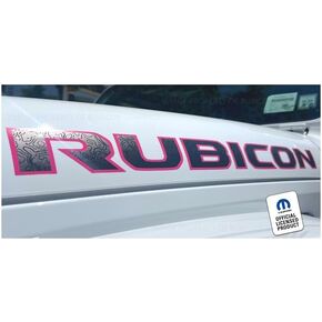 ملصق من الفينيل الجرافيكي Mods Rubicon Hood يناسب Jeep Rubicon JL/JT (2018-2025) خطوط توبو سوداء غير لامعة مع مخطط وردي فاقع (مجموعة من 2) - CHOTPNK | UV1A1 in Kuwait