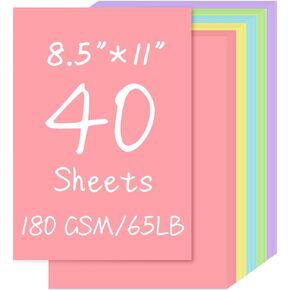 40 Sheets Pastel Colored Cardstock 8.5"x11", 5 Assorted Light Colors 180gsm/65lb Card Stock,Construction Paper for DIY Crafts, Card Making, Scrapbooking, Party Decorations, Kids School Projects in Kuwait