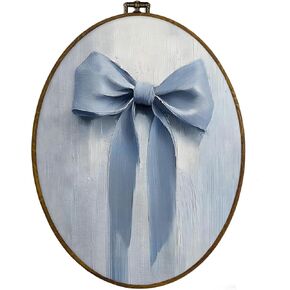 dvhdajed Coquette Light Blue Bow Oval Wall Art Decor, Preppy Aesthetic Blue Bows Framed Canvas Art, Girly Bows Oval Wall Hanging Decor for Girls Room Bathroom Bedroom, 8.7x11.3 Inch in Kuwait