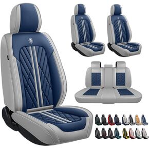 غطاء مقعد سيارة من جلد البولي يوريثان مناسب للتنفس ومقاوم للماء لسيارة Ford Mustang 2000-2023 2024 2025 2026 أغطية مقاعد داخلية متوافقة مع الوسادة الهوائية (مجموعة كاملة من 5 مقاعد، أزرق رمادي) in Kuwait