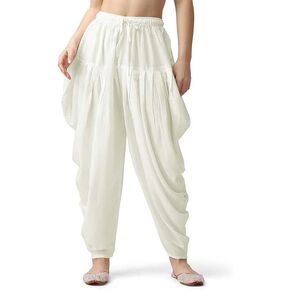 Womens Loose Fit Rayon Dhoti Pant Patiala Slawar Bottom Harem Pants Free Size (26 Inch to 38 Inch) (US, Alpha, One Size, Regular, Regular, Off White) in Kuwait
