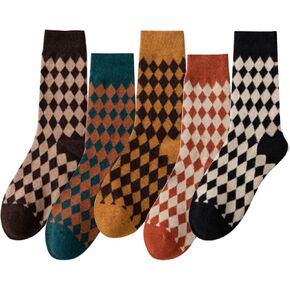 RosyClouds Classic Argyle Crew Socks for Women, Vintage Winter Warm Wool Casual Socks 5 Pack in Kuwait