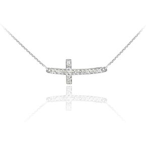 Sideways Curved Cross Cute CZ Necklace in Kuwait