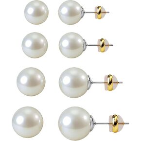 4 أزواج من أقراط اللؤلؤ الكبيرة، أعمدة فضية مطلية بالذهب عيار 14 قيراط، لا تسبب الحساسية، لآلئ كبيرة مقلدة، 8 مم/10 مم/12 مم/14 مم للنساء in Kuwait