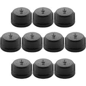 أغطية تركيب الأنابيب الصناعية السوداء مقاس 3/4 بوصة - مجموعة من 10 أغطية أنابيب معدنية من الحديد المصبوب من Home Expert لدعامة رف Steampunk العتيقة للسباكة بنفسك in Kuwait