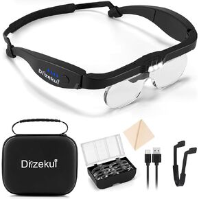Magnifying Glass with Light, Rechargeable Magnifying Glasses 1.5X-5X Lenses, Magnify Glasses for Close Work with Carry Case, Magnifier Headset Headband Magnifier for Craft Hobby Cross Stitch in Saudi Arabia