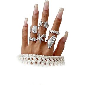 Gold Stackable Shell Ring Set for Women,Trendy Boho Chunky Starfish Seashell Knuckle Rings,Dainty Beach Jewelry Tropical Vacation Accessories in Kuwait