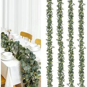 4 قطع من إكليل الأوكالبتوس، إكليل أخضر بطول 6 أقدام مع زهور، كرمة خضراء صناعية لحفلات الزفاف، قطع مركزية لطاولات حفلات الزفاف، ديكور المنزل in Kuwait