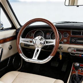 14Inch Wood D-Shape Universal Steering Wheel - Chrome-Plated Aluminum Alloy 3 Spokes 6 Holes 50mm Deep Dish for Racing Car Classic Car Vintage Car 350mm Universal Wood Grain Steering Wheel in Kuwait