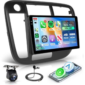 2G 64G ستيريو سيارة أندرويد لهوندا سيفيك 1996-2001، Carplay اللاسلكي Android Auto Car Radio 9 بوصة تعمل باللمس وحدة الرأس مع GPS WiFi Bluetooth Mirror Link FM RDS كاميرا احتياطية Mic in Kuwait