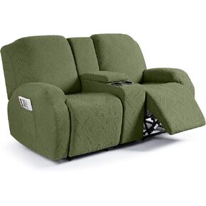 Ruaozz Stretch Loveseat Recliner Covers with Console 4-Pieces Recliner Sofa Covers with Pockets Jacquard Reclining Couch Covers Furniture Protector with Elastic Straps Bottom (2 Seater, Chocolate) in Kuwait