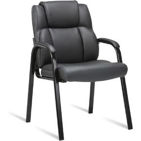كرسي الضيوف الجلدي لغرفة الانتظار من CLATINA مع مسند ذراع مبطن للاستقبال والاجتماعات والمكتب والمنزل باللون الأسود in Kuwait