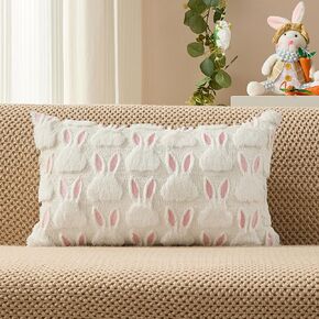 DFXSZ عيد الفصح وسادة يغطي 12x20 بوصة عيد الفصح الديكور آذان الوردي أرنب أبيض لينة أفخم فو الفراء الجاكار رمي الوسائد لغرفة النوم أريكة عطلة المهرجانات ديكور المنزل FHJ-012A12 in Kuwait