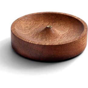 حامل بخور الجوز البني، صينية بخور خشبية مستديرة، وعاء حامل عصا البخور الطبيعي للاسترخاء في المنزل والتأمل واليوجا وديكور غرفة السبا (3 × 0.7 بوصة، فتحة 0.01 بوصة) in Kuwait