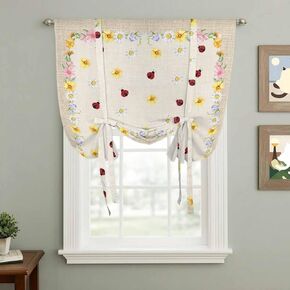 Farmhouse Flowers Tie Up Curtains for Window, Pastoral Botanical Floral Ladybirds Thermal Insulated Balloon Shade Adjustable Rod Pocket Curtains Valance Panels for Kitchen Bathroom Café 42'' x 45'' in Saudi Arabia