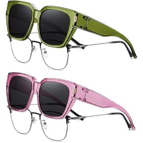 نظارات شمسية HAOLOTA GreenGrey+PurpleGrey مستقطبة تناسب أكثر من النظارات الشمسية للنساء والرجال، التفاف مربع عصري حول ظلال حماية من الأشعة فوق البنفسجية in Kuwait