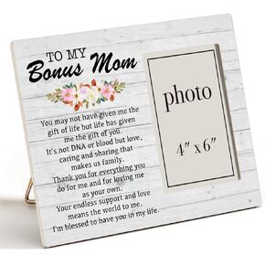 هدية إطار صور خشبي من Zauly Bonus Mom، إلى أمي الإضافية فكرة هدايا إطار صور خشبي لأم زوجة الأب، والتركيب على الطاولة والجدار، صورة مقاس 4 × 6 بوصة in Kuwait