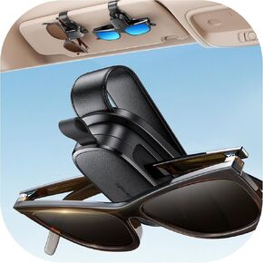 Sunglass Holder for Car, Chfeila Upgrade 360° Rotating & One-Hand Operation Magnetic Glasses Clip, Leather Sun Eyeglass Visor Organizer, Scratch-Free Eyewear Hanger for Car Accessories Gadgets - Black in Kuwait