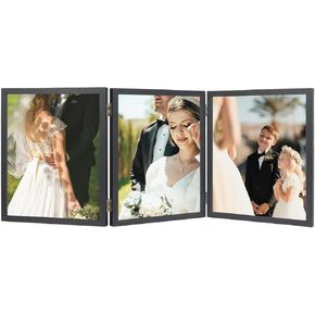 3 Picture Frame 8x10 Hinged Folding Vertical Stand for Tabletop Display, Wood Three Opening 8x10 Triple Photo Frame Collage with Shatter Resistant Plexiglass, Black in Kuwait
