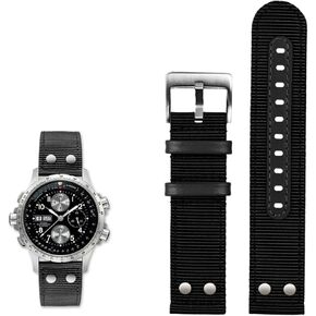 SKM for Hamilton Khaki Aviation Watch H77616533 H70615733 Watch Strap Men WatchBand Beyond Wind Speed Series Nylon Canvas 20mm 22mm (Color : Black Silver fold, Size : 22mm) in Kuwait