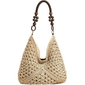 حقيبة الشاطئ للنساء حقيبة الشاطئ مع مشبك مغناطيسي ومقبض مطرز حقيبة بوهو الجمالية المتماسكة للسفر المواعدة التسوق in Kuwait