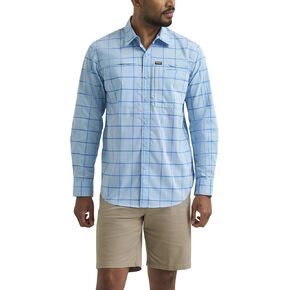 ATG by Wrangler Men's Long Sleeve Hike to Fish Shirt, Cerulean Windowpane, Large in Kuwait