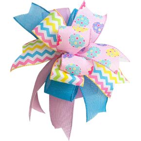 Easter Wreath Bows 10X12Inch, Pre-Tied Striped Easter Egg Wired Ribbon Spring Bow, Tree Topper Bow for Front Door Indoor Outdoor Spring Farmhouse Bow in Kuwait