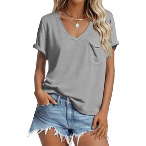 V Neck Tshirts Shirts for Women Short Sleeve Summer Tops Loose Casual Trendy 2026 Side Slit Basic Tees in Kuwait