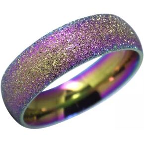 Rainbow Glitter Fashion Ring Womens Stainless Steel Sandblasted Retro Disco Band-9 in Saudi Arabia