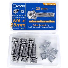 12 حزمة M6 × 25 مم من البراغي والصواميل الطرفية لبطارية الدراجة النارية طويلة جدًا ومسامير من الفولاذ المقاوم للصدأ مع صواميل مستطيلة لاستبدال طرف بطارية مولد جت سكي ATV in Kuwait