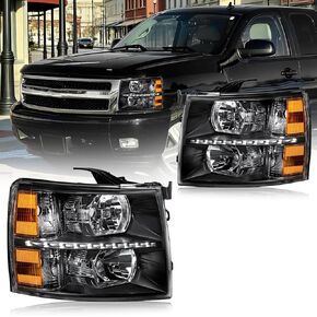 مصباح أمامي LED DRL، طقم تجميع المصابيح الأمامية متوافق مع 2007 2008 2009 2010 2011 2012 2013 تشيفي سيلفرادو 1500/2007-2014 سيلفرادو 2500 3500 أو مصباح أمامي عالي الدقة عاكس كهرماني أسود in Kuwait