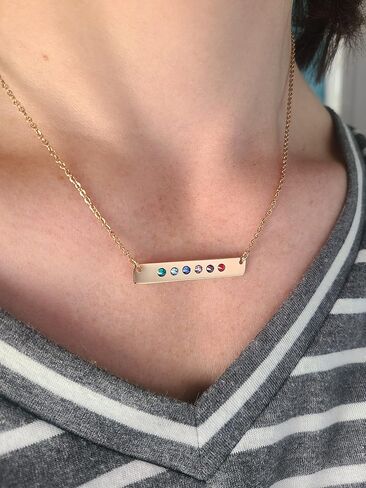 DistinctlyIvy Birthstone Bar Necklace - Choose Crystal Colors, Chain Length, Silver Rose Gold Options - Christmas Mom Gift - DII DGR DBB in Kuwait