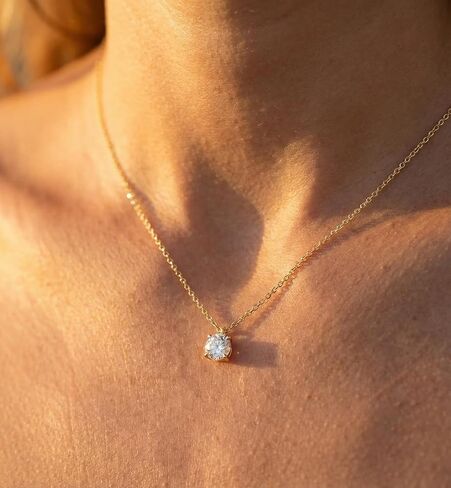 ASHINE 14K Gold Plated Dainty Choker Necklace for Women, Solitaire 5A Cubic Zirconia Round Brilliant Cut Pendant Necklace in Kuwait