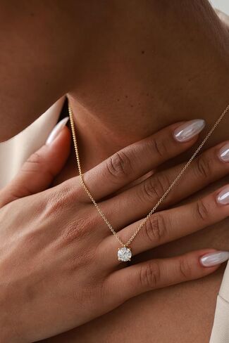 ASHINE 14K Gold Plated Dainty Choker Necklace for Women, Solitaire 5A Cubic Zirconia Round Brilliant Cut Pendant Necklace in Kuwait