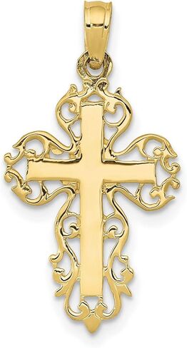 10k Yellow Gold Filigree Cross Pendant Necklace for Men and Women Spiritual Religious Jewelry with Ornate Detailing Vintage Style Faith Symbol Charm Elegant Unisex Accessory Polished Statement Piece in Saudi Arabia