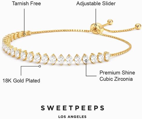 سوار التنس SWEET PEEPS من الذهب عيار 18 قيراط للنساء، سوار قابل للتعديل من الزركونيا المكعبة بقطع الماركيز، مجوهرات ذهبية رائعة للارتداء اليومي in Saudi Arabia