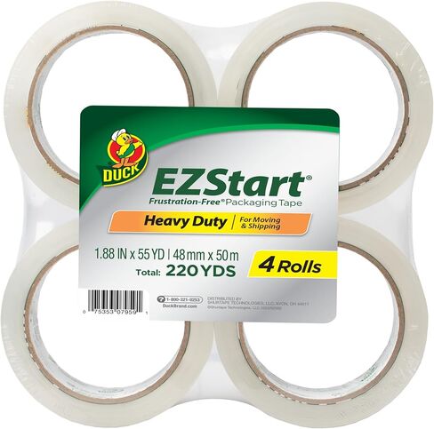 شريط تعبئة Duck EZ Start، 1.88 بوصة × 54.6 ياردة، شفاف، 8 عبوات (282404) in Saudi Arabia