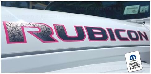 ملصق من الفينيل الجرافيكي Mods Rubicon Hood يناسب Jeep Rubicon JL/JT (2018-2025) خطوط توبو سوداء غير لامعة مع مخطط وردي فاقع (مجموعة من 2) - CHOTPNK | UV1A1 in Kuwait