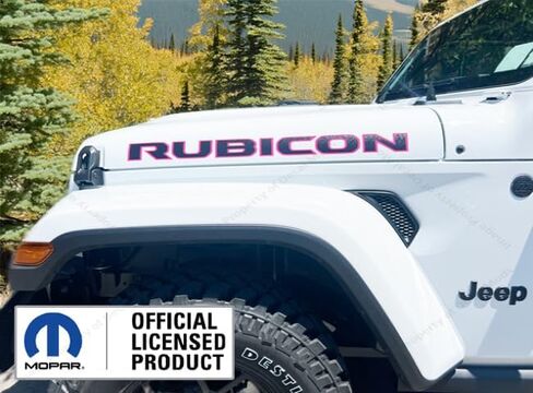ملصق من الفينيل الجرافيكي Mods Rubicon Hood يناسب Jeep Rubicon JL/JT (2018-2025) خطوط توبو سوداء غير لامعة مع مخطط وردي فاقع (مجموعة من 2) - CHOTPNK | UV1A1 in Kuwait