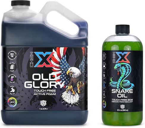 Chem-X Beginner Touch-Free Clean + Seal Bundle, Old Glory Foam Wash + Snake Oil SiO2 Sealant, Spray On Rinse Off, Removes Road Film Grease Salt & Bugs, Hydrophobic Gloss Finish - 32oz in Kuwait