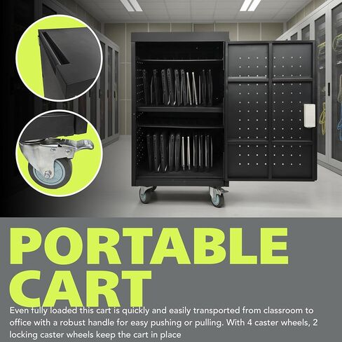 Pearington 20 Device Mobile Charging and Storage Cart for iPads, Chromebooks and Laptop Computers, Up To 17-Inch Screen Size, Surge Protection, Front & Back Access Locking Cabinet, Black in Kuwait