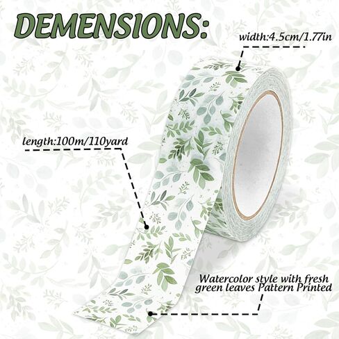 Whaline 109 Yard Greenery Packing Tape Decorative Duct Tape Watercolor Eucalyptus Leaves Wrapping Tapes for Spring Small Business Sealing Gift Boxes Mail Carton DIY Crafts in Saudi Arabia