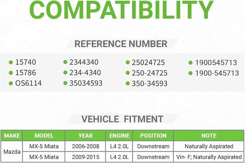 O2 Oxygen Sensor 250-24725 234-4340 Downstream Compatible with Mazda MX-5 Miata L4 2.0L 2006 2007 2008 2009 2010 2011 20122013 2014 2015# 1900-545713 1900545713 350-34593 25024725 2344340 15740 15786 in Kuwait