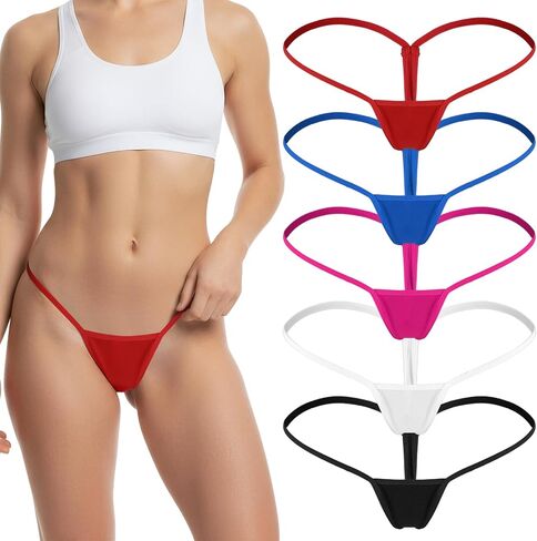 5 Pack Micro Thongs for Women Sexy Low Rise G String Thongs Comfortable Stretch T-Back Panties Underwear (M) Multicolor in Saudi Arabia