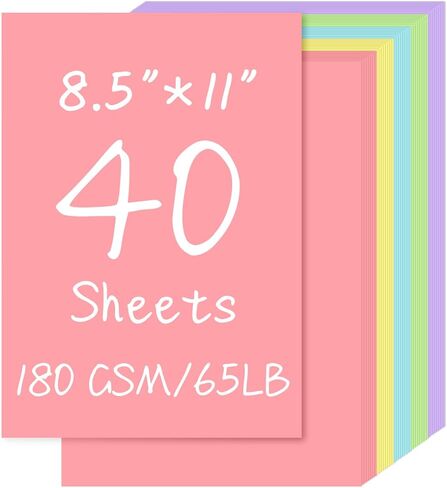 40 Sheets Pastel Colored Cardstock 8.5"x11", 5 Assorted Light Colors 180gsm/65lb Card Stock,Construction Paper for DIY Crafts, Card Making, Scrapbooking, Party Decorations, Kids School Projects in Kuwait